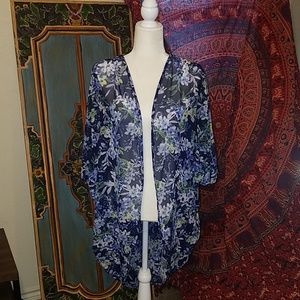Sheer Blue Floral Kimono